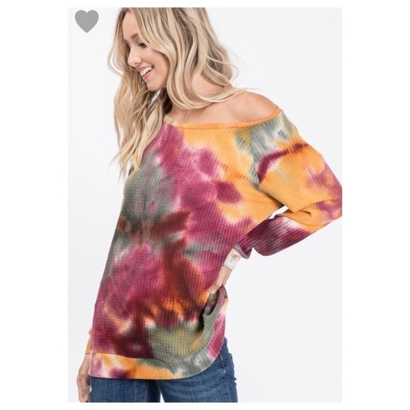 Tie Dye Super Soft Waffle Knit Pullover Top - Picture 4 of 5